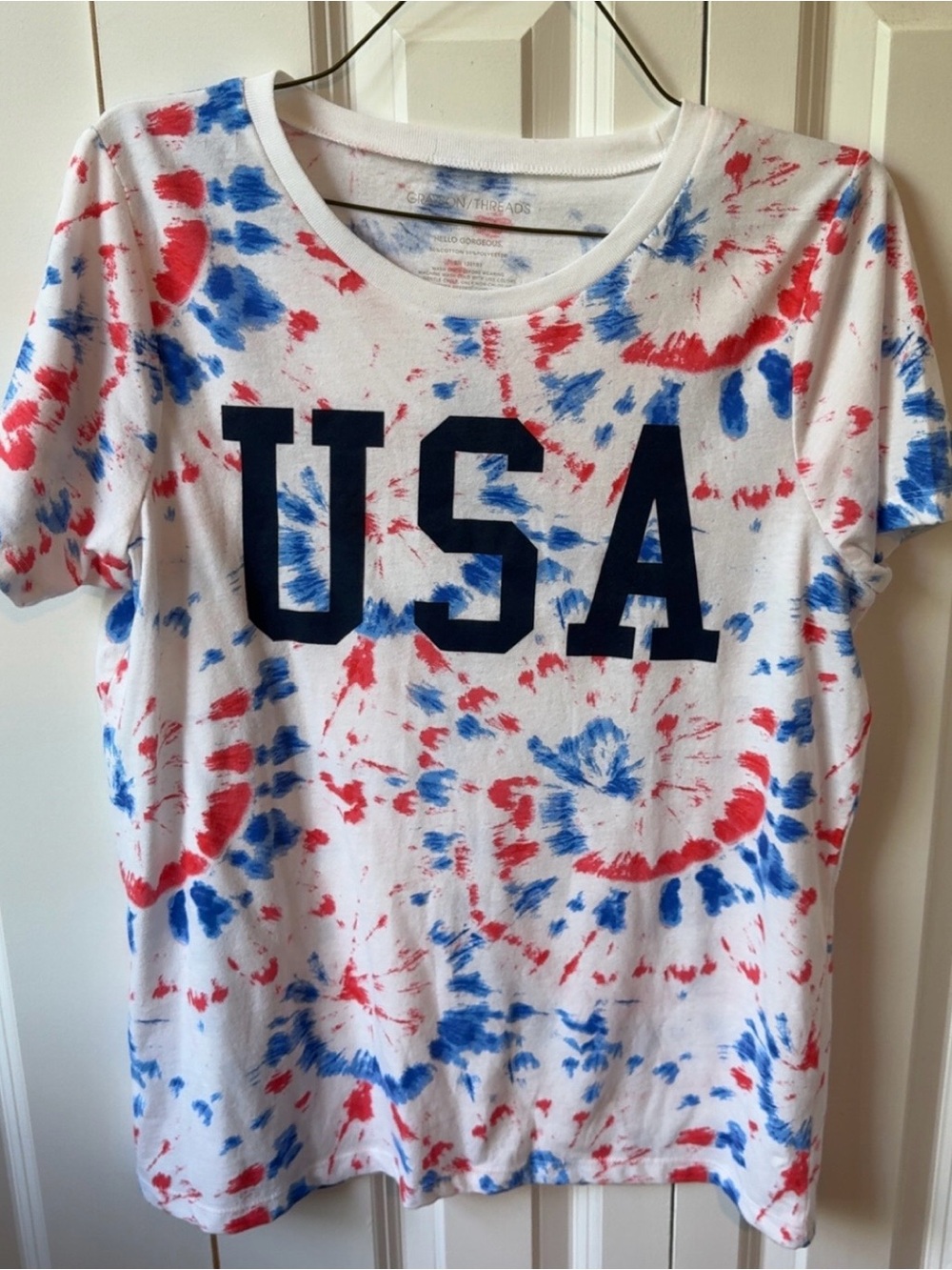 Grayson Threads White Tee with Red & Blue Tie-Dye USA Graphic